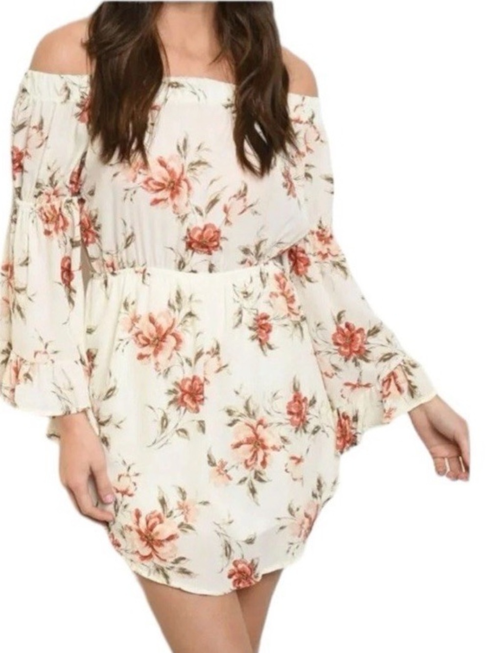 Love J Dress 1x Mini  Ruffle Floral Bell Sleeves Feminine Fairy Romantic Kawaii